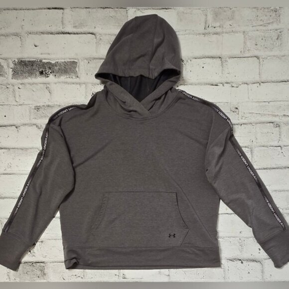 Under Armour Charcoal Grey Rival Terry Taped Pullover Hoodie - Picture 7 of 10